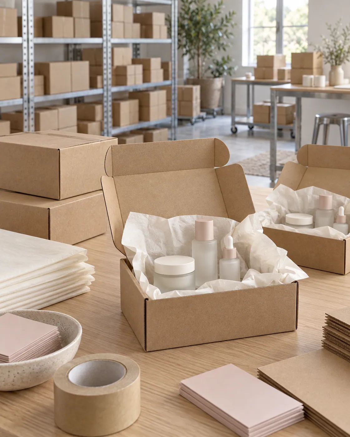 Packed shipping cartons with skincare samples